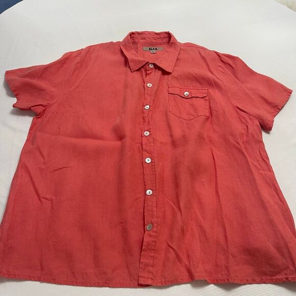 FLAX Coral Linen Short Sleeve Button Down Shirt Plus Size 2G 22-24 - Picture 1 of 7